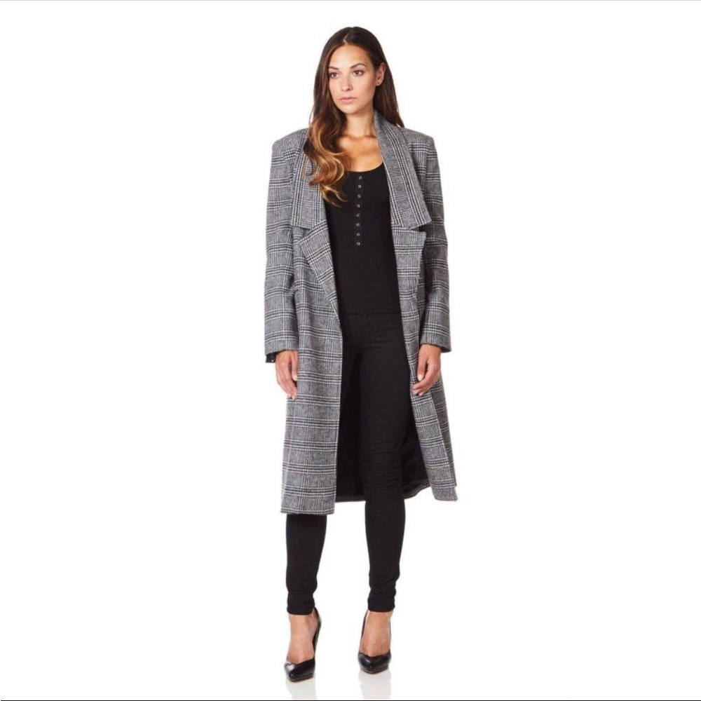 Womens Prince Of Wales Check Wrap Long Coat